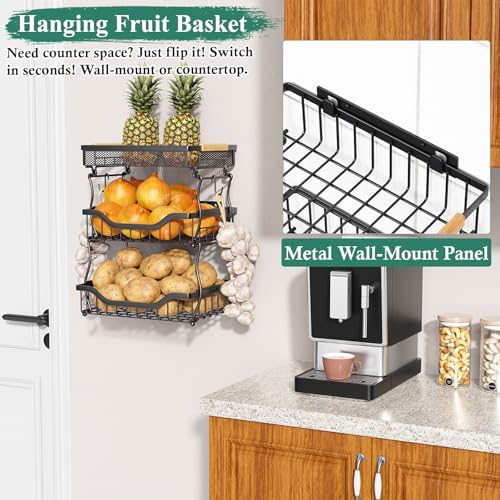 OKZEST 3-Tier Fruit Basket Fits Under Standard Upper Cabinet, 17.2" H - Image 3