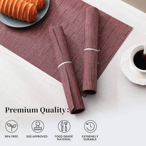 Leetaltree Burgundy Placemats Set of 8 - Heat Resistant Non-Slip Place mats for Dining Table, Washable Durable PVC Vinyl Woven Table Mats（Burgundy, 8） - Image 2