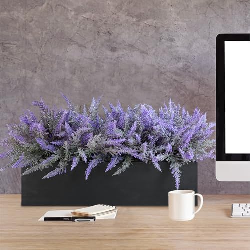 Winlyn 14" Artificial Lavender Arrangement Faux Lavender Flowers in Rustic Black Wooden Planter Box Realistic Lavender Potted Plant for Gift Farmhouse Home Wedding Table Centerpiece Mantel Shelf Décor - Image 6