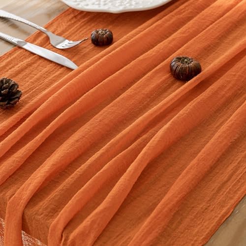 6Pcs Fall Orange Cheesecloth Table Runner 120 Inch Party Boho Home Decor - Image 5