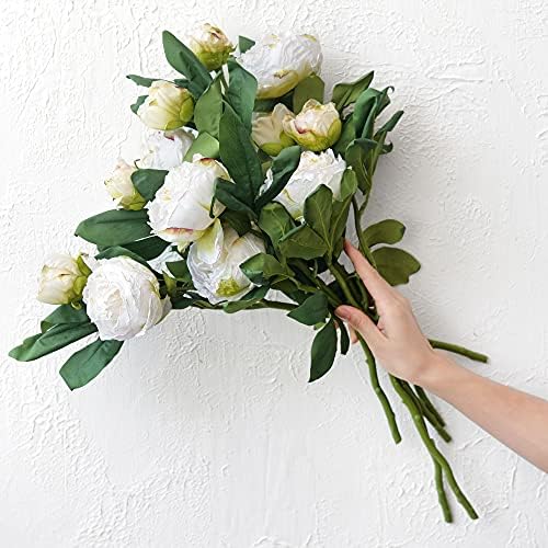 FiveSeasonStuff Vintage White Peonies – Realistic Artificial Silk Flowers with Dry-Look Petals, 6 Stems for Rustic Home & Wedding Bridesmaids Bouquet Bridal Showers - Image 4