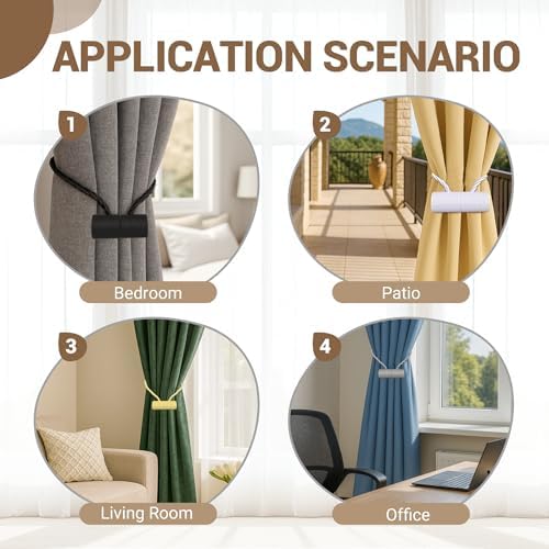Hion Magnetic Curtain Tiebacks Beige 4pcs, Curtain Holdbacks Hooks Holders - Image 4