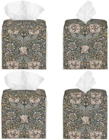 William Pimpernel Morris Leather Tissue Box Cover Square Leather Tissue Box Holder Facial Paper Case Organizer Decorative for Bedroom Home Office Vanity Countertop Night Stands Desk Decor - Image 2