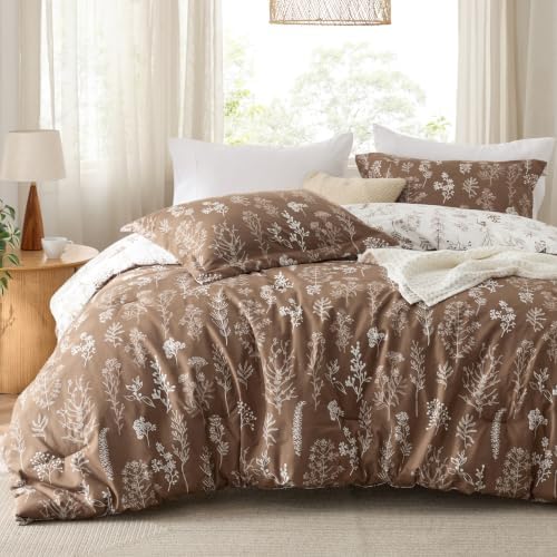 Bedsure Floral Comforter Set Cute Bedding Set Twin/Twin XL Dark Brown by BEDSURE