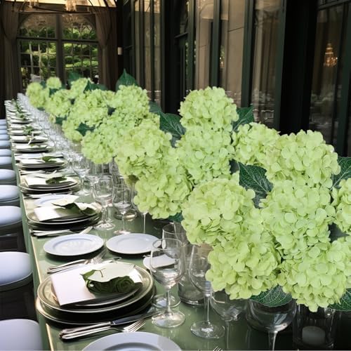 6PCS Green Hydrangea Artificial Flowers, Silk Fake Faux Hydrangea - Image 3