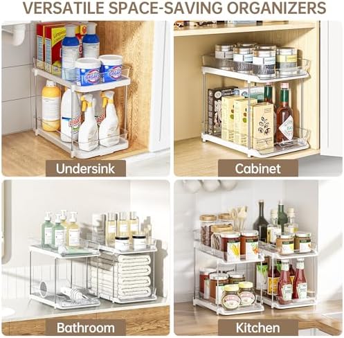 Delamu 2-Tier Bathroom Under Sink Organizers and Storage, Pull Out Cabinet Drawers with Anti-Slip Design, Multi-Purpose Storage for Kitchen, Pantry, Bathroom & Home Organization, Snowy, 1 Pack - Image 5