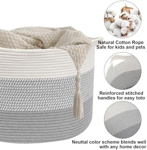 90L Extra Large Blanket Basket,Woven Rope Laundry Basket-Grey - Image 3