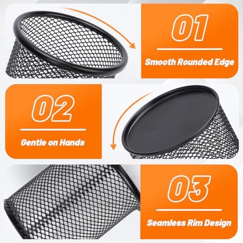Segarty Pen Holder, 3 Pack Round Black Pen Cup Holder for Desk, Wire Mesh Pencil Containers Set for Office Supplies, School Maker, Home Desktop Accessories Organizer, Makeup Brush - Image 3