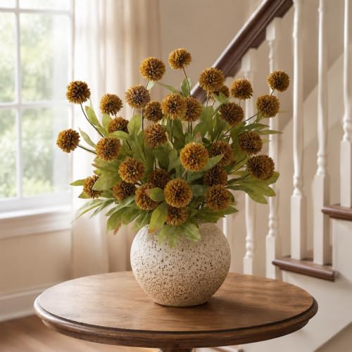 12 Pcs 27"Artificial Fall Pompon Mum Flower Stems for Vase (Autumn Orange) - Image 4