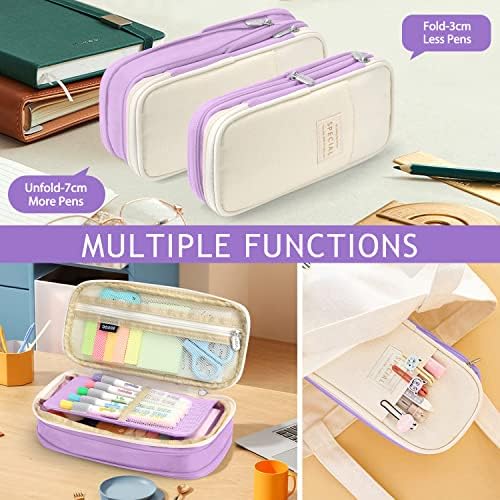 KPX Big Capacity Pencil Pen Case Bag with Zipper Office College School Storage Large Capacity Bag Pouch Holder Box Organizer Colorful (Purple) - Image 6