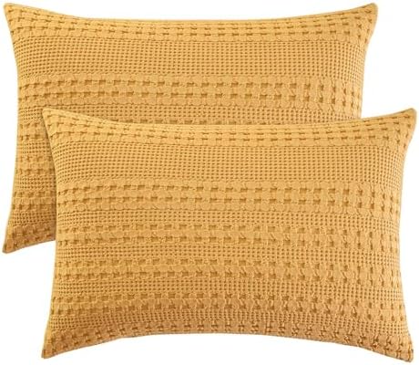 PHF Cotton Waffle Pillow Shams Queen 20" x 30", Pumpkin Orange, No Insert by PHF