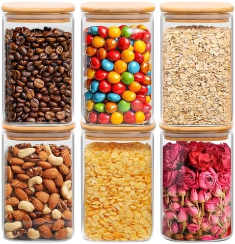 ComSaf Glass Storage Containers with Lids 1.2 Qt, Set of 6 Food Storage Jar by ComSaf