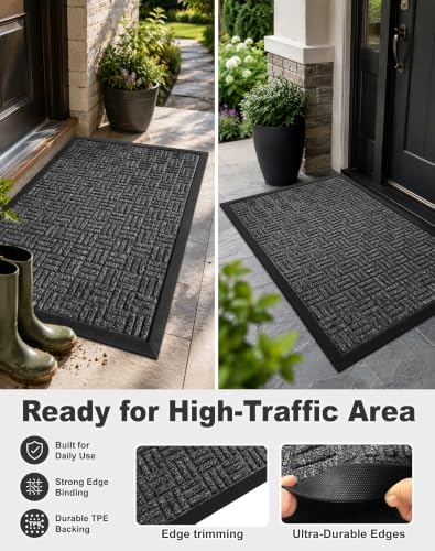Mibao Front Door Mat Outdoor Entrance, 29.5" x 17" Heavy Duty Welcome Mat for Outdoor and Indoor, Waterproof Dirt Trapper Doormat, Super Absorbent Indoor Entryway Mat for Patio & Porch - Gray - Image 5