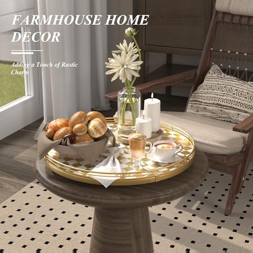 AMH 16-Inch Gold and White Checkerboard Lazy Susan with Rubberwood Base - Image 3