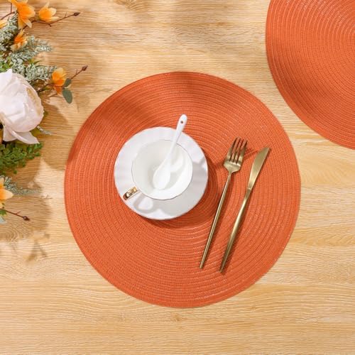 SHACOS Round Braided Fall Placemats Set of 6 Bright Orange Place Mats - Image 7