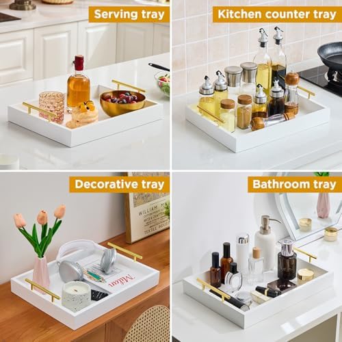 16"x12" Serving Trays with Handles, White Decorative Serving Tray, Ottoman Trays, Living Room, Bathroom, and Outdoors Decorative Trays (White) - Image 5