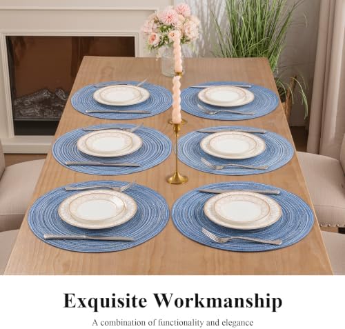SHACOS Round Braided Placemats Set of 8 Circle Place Mats Cotton Polyester Kitchen Table Mats for Dining Table Wedding Party Decor (Blue Gray, 8) - Image 6