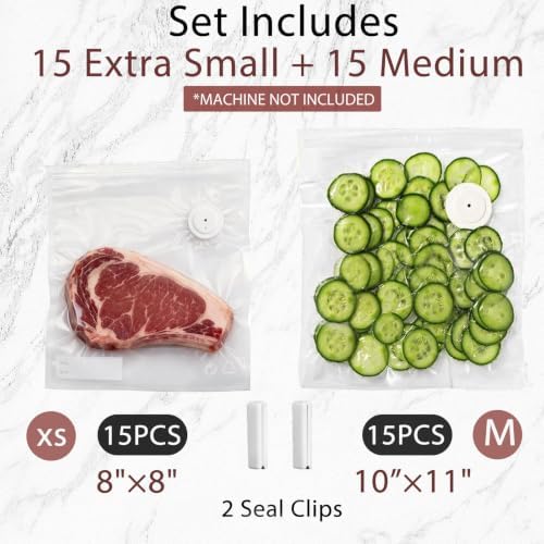 30-Pack Vacuum Sealer Bags Compatible with Chef Preserve – BPA-Free, 15 Medium (10×11 in) + 15 Extra Small (8×8 in), Reusable Leak-Proof Food Storage Bags for Freezer, Microwave & Sous Vide - Image 2