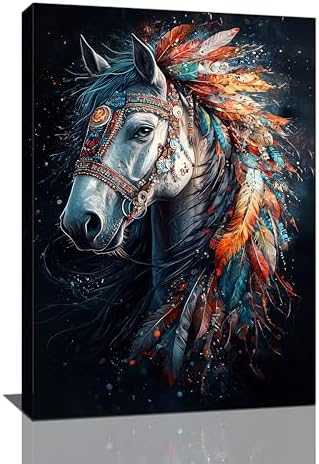 Horse Pictures Wall Art, Horse Animal Bathroom Wall Decor, Aesthetics Modern Framed Painting Elegant Canvas Artwork for Bathroom Bedroom Living Room Decorations 24" L x 16" W by Taimeng