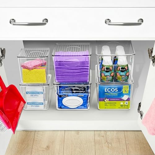 Sorbus Medium Clear Plastic Storage Bins with Lids, Clear Stackable Storage Bins, Laundry Room Organizer Bins, Office, Classroom, Playroom, Bathroom, Laundry Room Organization and Storage (4 Pack) - Image 3