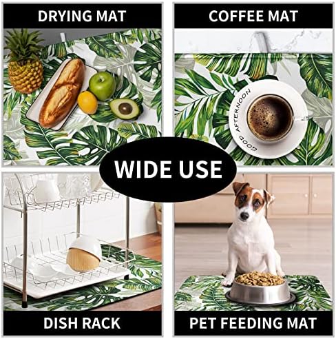 Tropical Palm Leaves Dish Drying Mat for Kitchen Counter 18x24 Inch, Green Monstera Kitchen Drying Mat,Watercolor Herbs Dishes Pad Dish Drainer Rack Mats Absorbent Fast Dry Kitchen Accessories - Image 7