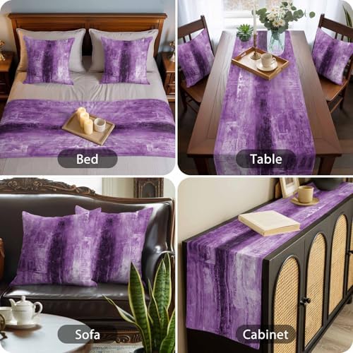 Bed Runner for King Size Bed, Purple Decorative Beds Runners and 2 Matching Pillow Covers Set, Retro Oil Painting Modern Abstract Art Aesthetics Beds Scarf Throw for Foot of Bedding Set for Hotel - Image 4