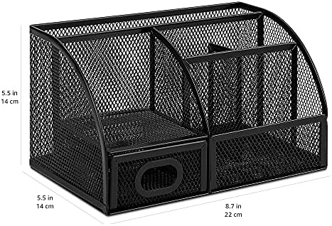 Amazon Basics Mesh Pen Holder and Desktop Desk Organizer, Office Caddy Storage for Writing Utensils, 9.1 x 5.9 x 5.5 inches, Black - Image 5