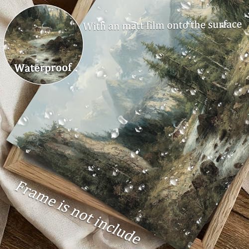 uniro Mountain Landscape Painting Vintage Spring Forest Wall Art Print Rustic Cabin Scenery Wall Decor Canvas Prints Farmhouse Spring Wall Art - 8x10 Unframed - Image 4