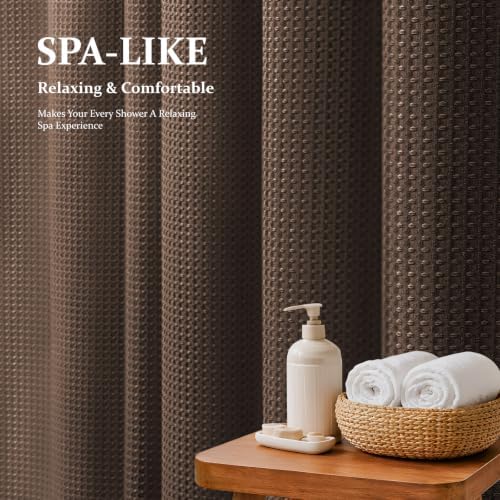 Dynamene Stall Waffle Shower Curtain 256 GSM Heavy Fabric 54x78 Brown - Image 3