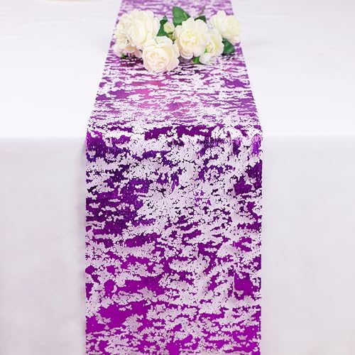 2Pcs Purple Table Runner Glitter Metallic Foil Sequin Mesh Roll 108" - Image 2