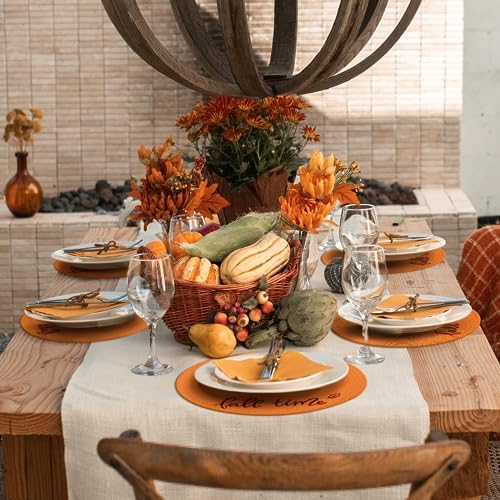 FunWheat Round Placemats Set of 6 Table Mats for Thanksgiving Tables Washable Non-Slip Place mats 15 Inch for Fall(Orange Fall,6pcs) - Image 3