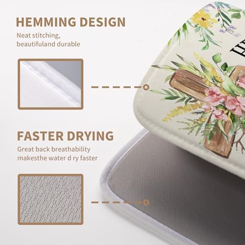 Easter He Is Risen Bunny Dish Drying Mat for Kitchen Counter Spring Easter Cross Floral Eggs Drying Pad 18x24 In Microfiber Absorbent Holiday Dishes Drainer for Kitchen Counter Tableware - Image 4