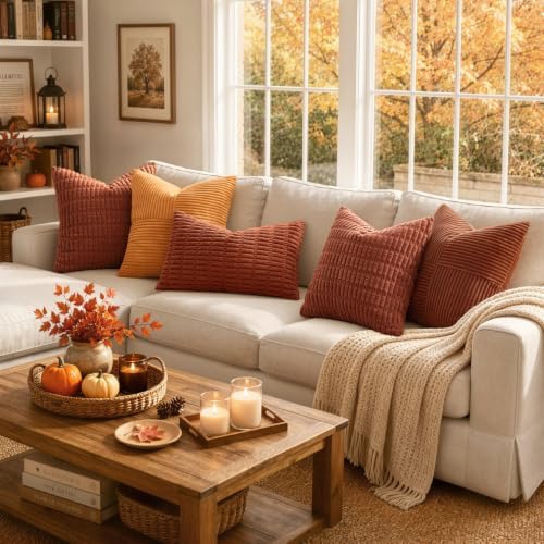 MIULEE Fall Decorative Throw Pillow Covers 12x12 Dark Rust Pack of 2 - Image 4