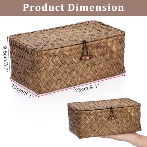 Sumnacon Small Wicker Basket with Lid,Tampon Holder for Bathroom,Coffee,XS - Image 3