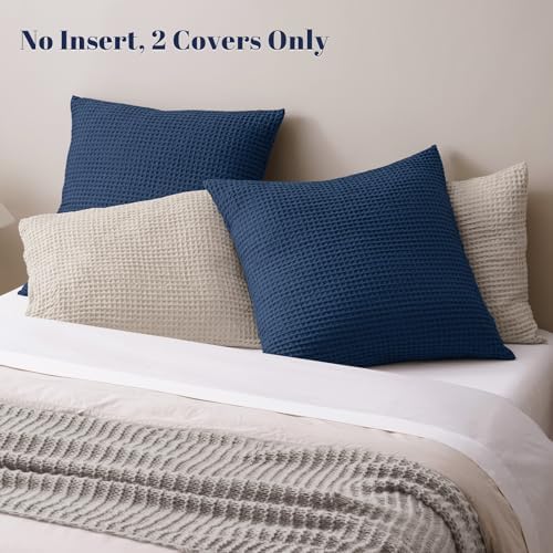 PHF Ultra Soft Waffle Weave Euro Shams 26" x 26", Navy Blue, No Insert - Image 3