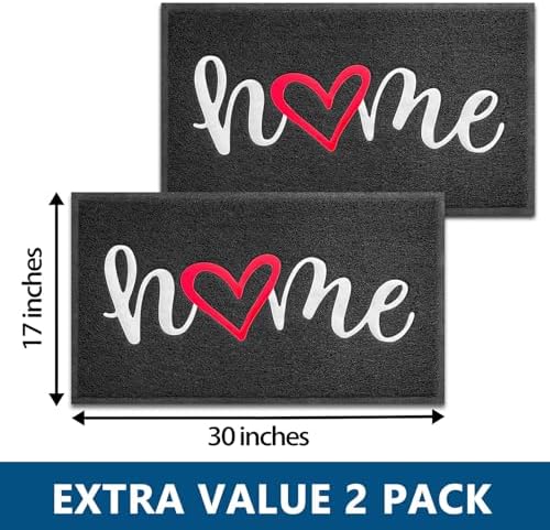 EARTHALL Door Mat 2-Pack Outside Inside Home Doormat 30"x17.5" Durable Floor Mat Non Slip Rug Ultra Absorb Mud Easy Clean Front Doormat for Garage, Entryway, Patio, High Traffic Areas, Black - Image 2