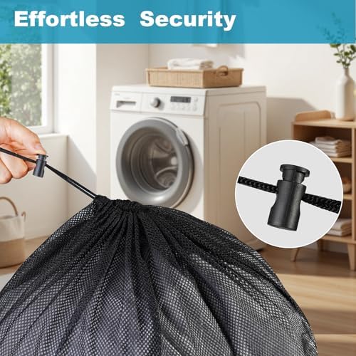 3 Pack Large Mesh Laundry Bag, 24 x 36 Inch Mesh Wash Bag with Drawstring Closure, Delicates Bag for Washing Machine - Perfect for College Dorms, Travel, Laundromats, Apartments (Black) - Image 4