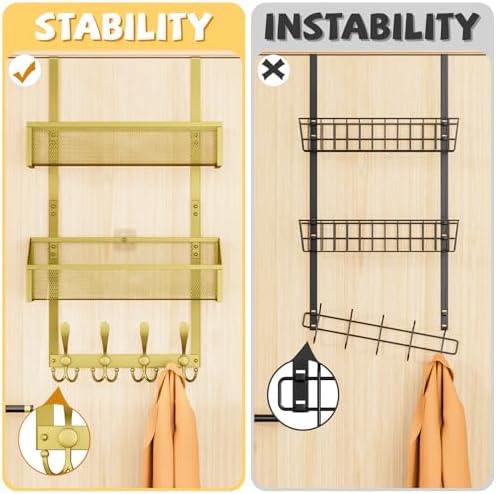 Kaiferty Over The Door Hooks Organizer, Coat Rack Over The Door Storage Hanger Towel Rack, Back of Door Storage Organizer for Bathroom,Bedroom,Kitchen,Office (Gold, 3-Tier) - Image 3