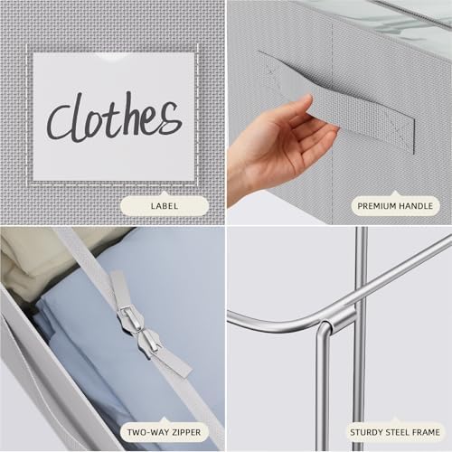 CYhom Under Bed Storage Bins Frame Storage Box Oxford Fabric Sturdy Underbed Container Foldable Stackable Large Capacity Clothes Organizer - Image 4