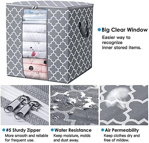 WISELIFE Storage Bags [3 Pack/100L] Large Blanket Clothes Organization and Storage Containers for Comforters,Bedding, Foldable Organizer with Reinforced Handle, Clear Window, Sturdy Zippers,Light Gray - Image 3