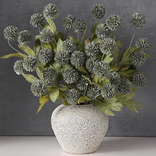 12 Pcs 27"Artificial Pompon Mum Silk Flower Stems for Vase (Dark Gray) by VIERENA