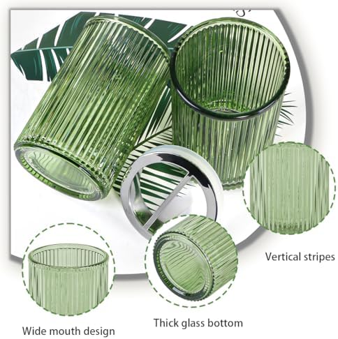 Green Toothbrush Holders for Bathrooms, 2pcs Glass Toothbrush Holder and 12oz Bathroom Tumbler Cup Set, Silver Tooth Brush and Toothpaste Organizer for Bathroom Vanity Countertop - Image 6
