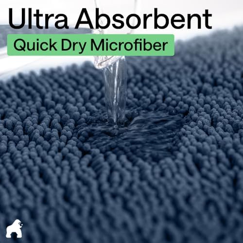 GORILLA GRIP Bath Rug Mat for Bathroom, Absorbent Chenille, 30x20 Navy Blue - Image 5