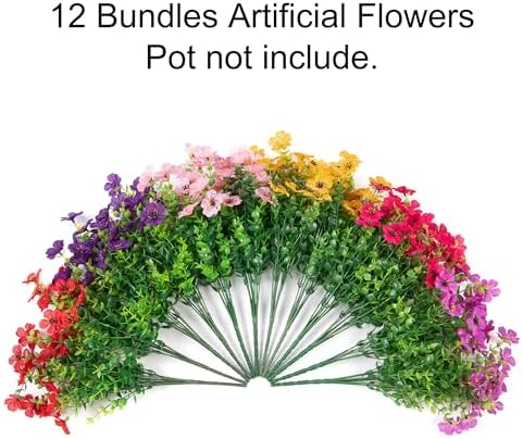 HyeFlora Artificial Flowers for Outdoor Indoor Garden Home Decoration, Faux Flower Daisy with Eucalyptus Leaves Fake Plants Greenery Boxwood Porch Patio, 12 Bundles (6 Multicolor) - Image 5