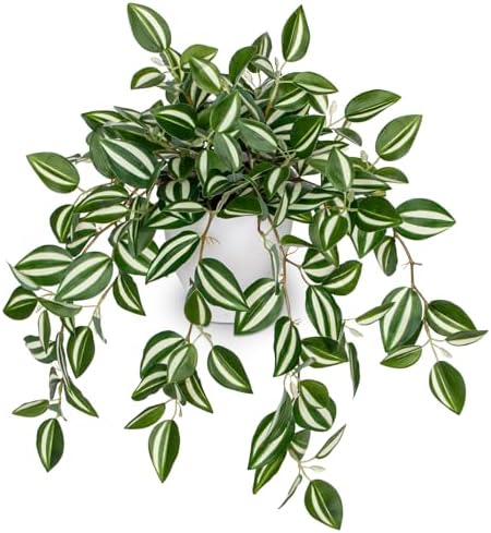 Briful Fake Plant Indoor, 17.7" Green White Faux Trailing Plant in White Plastic Pot Fake Cascading Greenery Plant for Shelf Bathroom Kitchen Office Desk Cabinet Tabletop Home Decor by Briful