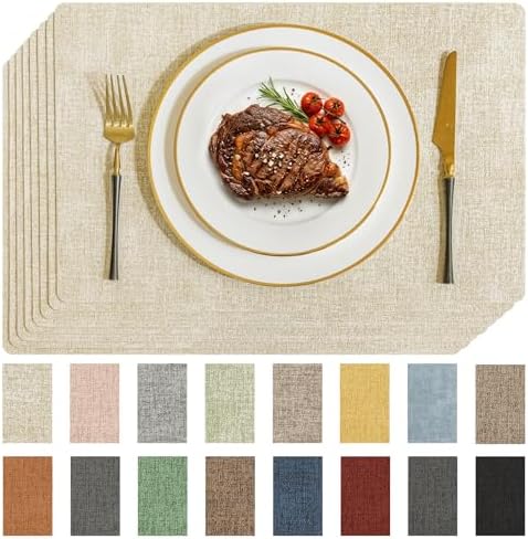 Romanstile Faux Leather Vinyl Placemats Set of 8, Beige by Romanstile