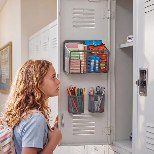 Marspark 3 Pcs Magnetic Locker Accessories Mesh Metal Pen Holder,Grey - Image 5