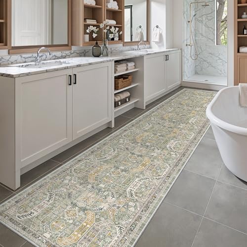 Madane Washable Runner Rugs 2x12 Long for Hallway Kitchen Soft, Green/Gold - Image 4