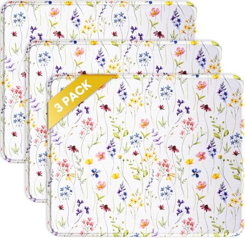 JIKIOU 3 Pack Mouse Pad with Stitched Edge,Portable Size-10.2x8.3in Flowers by JIKIOU