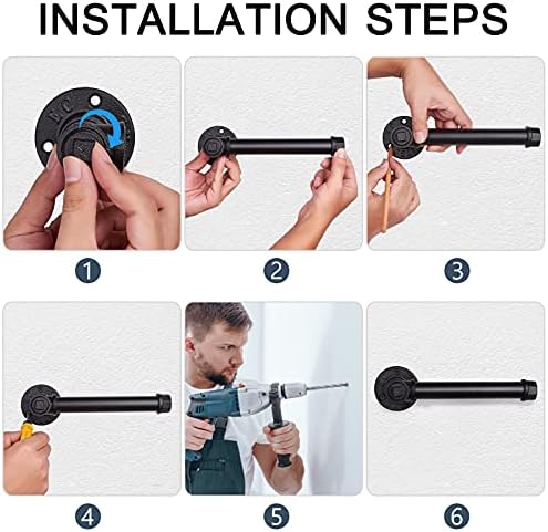 Livabber Industrial Pipe Toilet Paper Holder - Vintage Style DIY Wall Mount Roll Tissue Towel Holder for Bathroom Living Room and Kitchen (6", Black) - Image 4